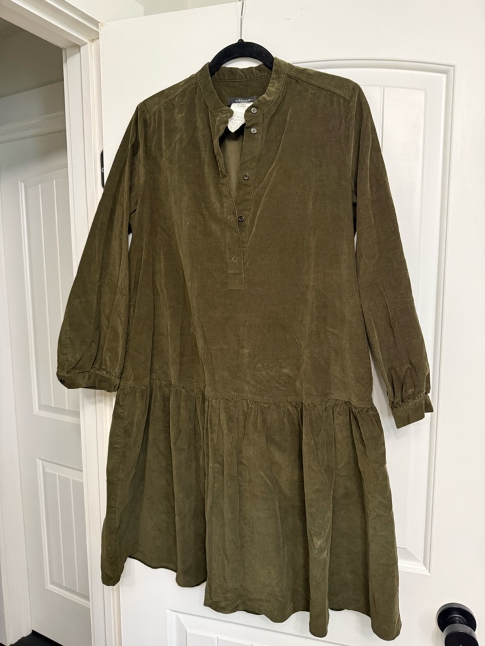 Weekend Max Mara Olive Green Drop-Waist Corduroy Dress